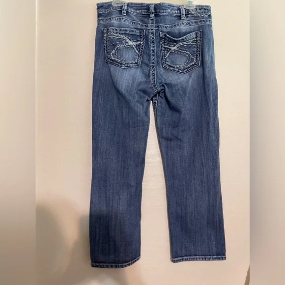 Silver Jeans Capri Suki Womens Blue Embroidered Pocket Mid Rise Denim Size 14 - Picture 7 of 14